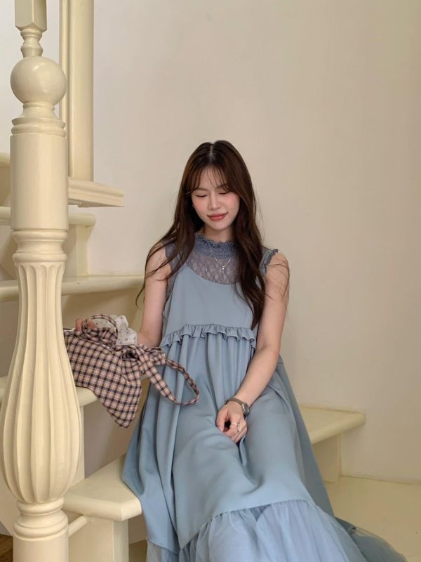 花影層層 細肩輕紗蛋糕洋裝（3色） 