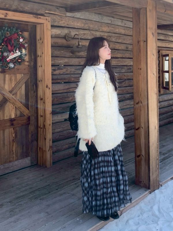 琥珀色的旋律 日系柔光格紋百褶長裙 鬆緊腰不貼腿 顯瘦垂墜感 四季可穿通勤日常裙（3色） 