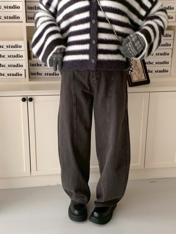 甜栗線條 顯瘦彎刀褲 高腰修身 秋冬百搭長褲（3色） 