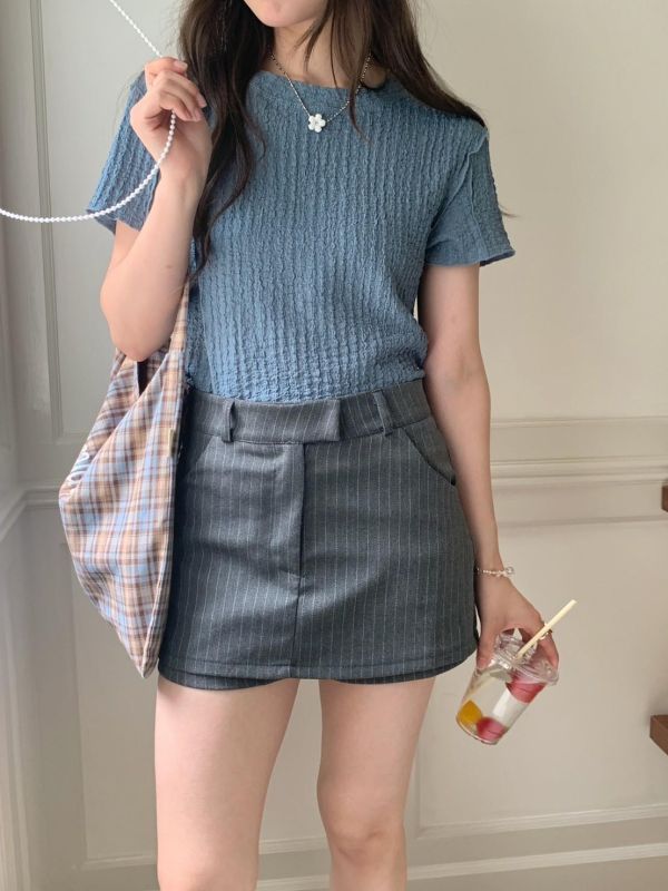 夜色氛圍條紋西裝短裙 顯腿長高腰版型 修身顯瘦 辣妹百搭裙（2色） 