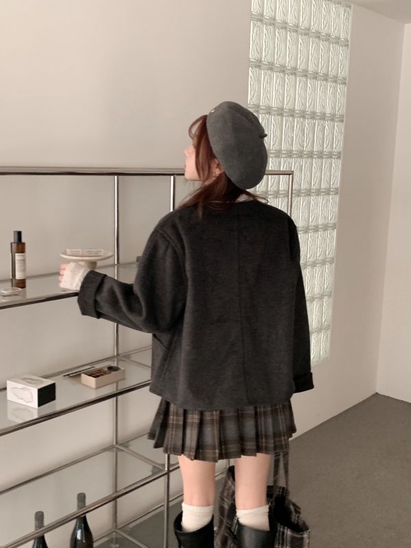 精緻季節 無領羊毛感短版大衣 外套顯瘦不挑人（3色） 