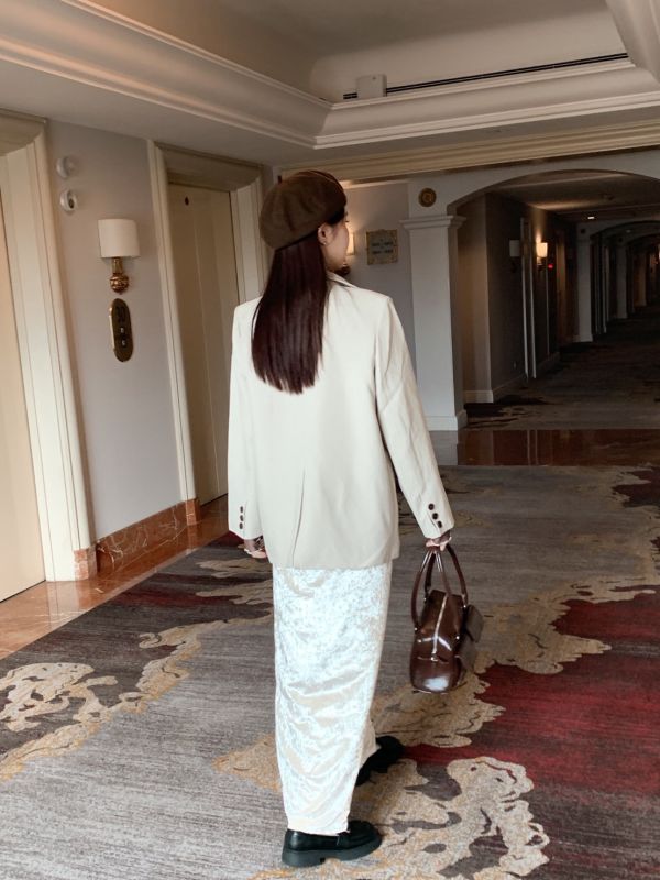 自訂款 低調閃光絨布長裙 