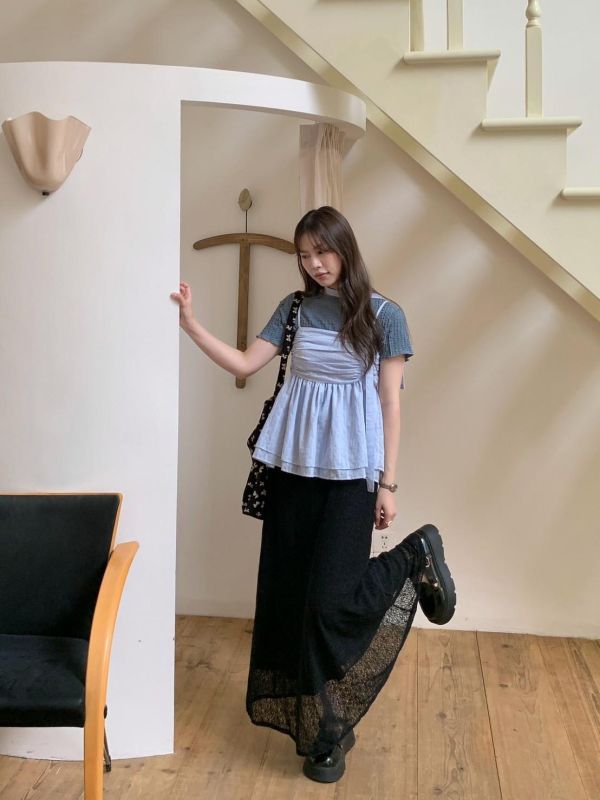 晨曦花園 高腰修身長裙 氣質垂墜感 顯瘦百搭長裙（2色） 