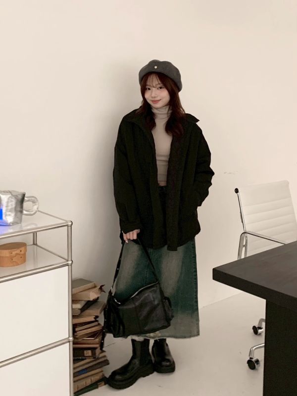 自訂款 極簡系女孩必備外套 立領壓褶棉面 寬鬆防風版型（3色） 