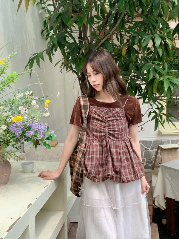 午後書店日常 格紋細肩澎感背心（3色） 