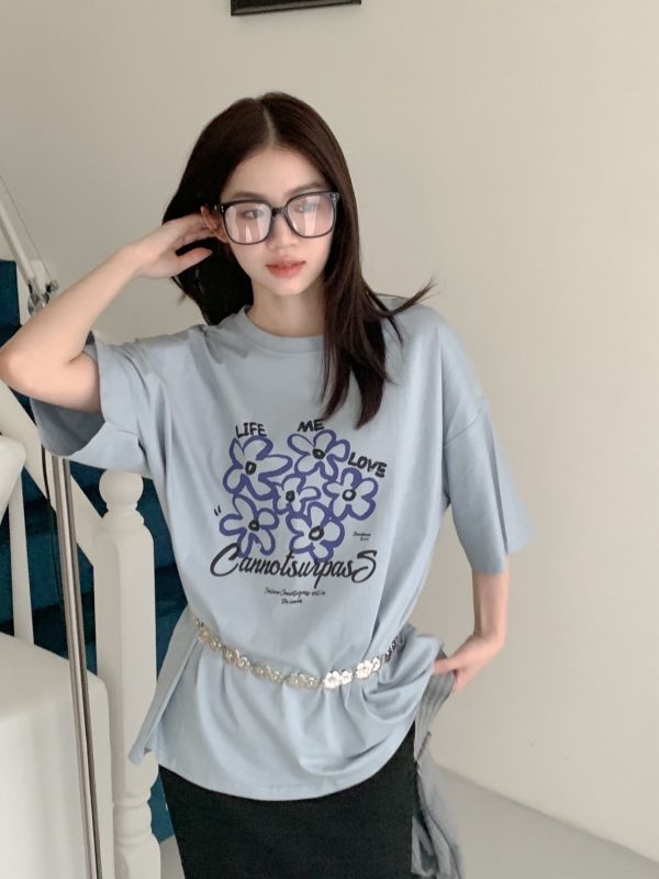 手繪插畫感 花花大T(男女可穿） 