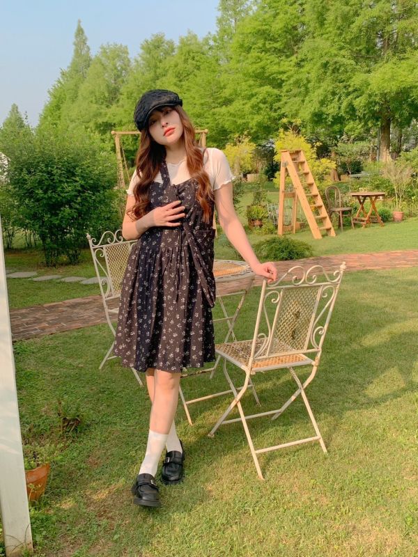 田園少女的夏天 抽繩連身洋裝（附包包） 