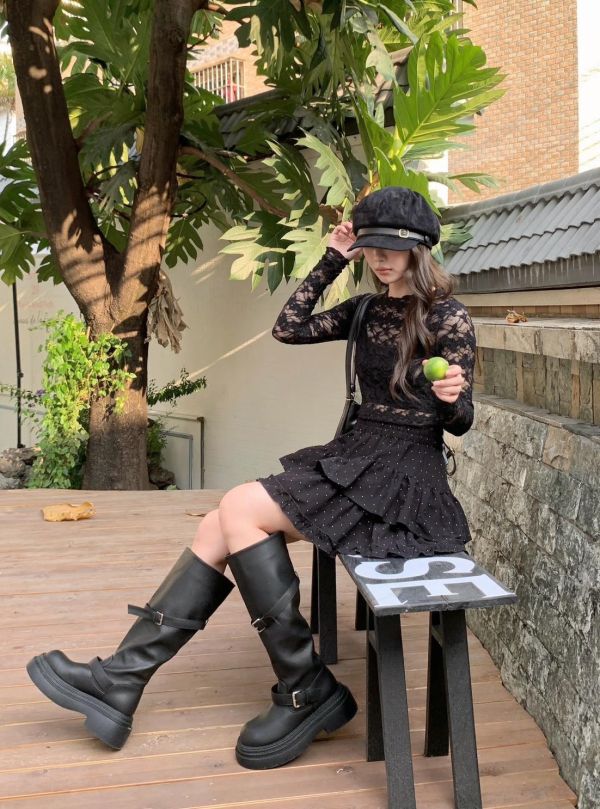 奶霜點點蛋糕短裙 韓系高腰顯瘦 層次荷葉裙 小辣感短裙 百搭春裝（2色） 