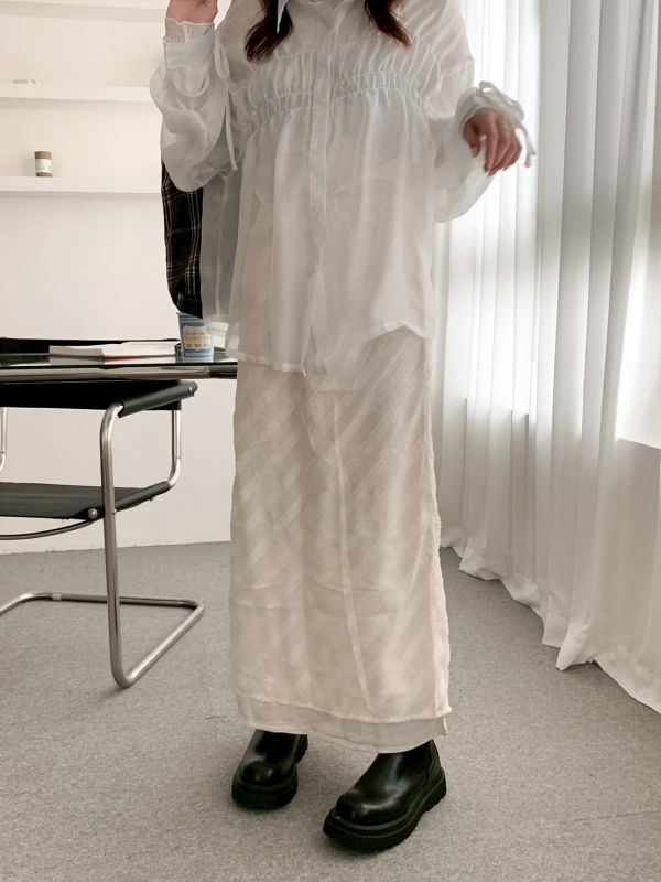 輕鬆優雅 毛絨感光澤直筒半裙 開衩設計長裙（3色） 