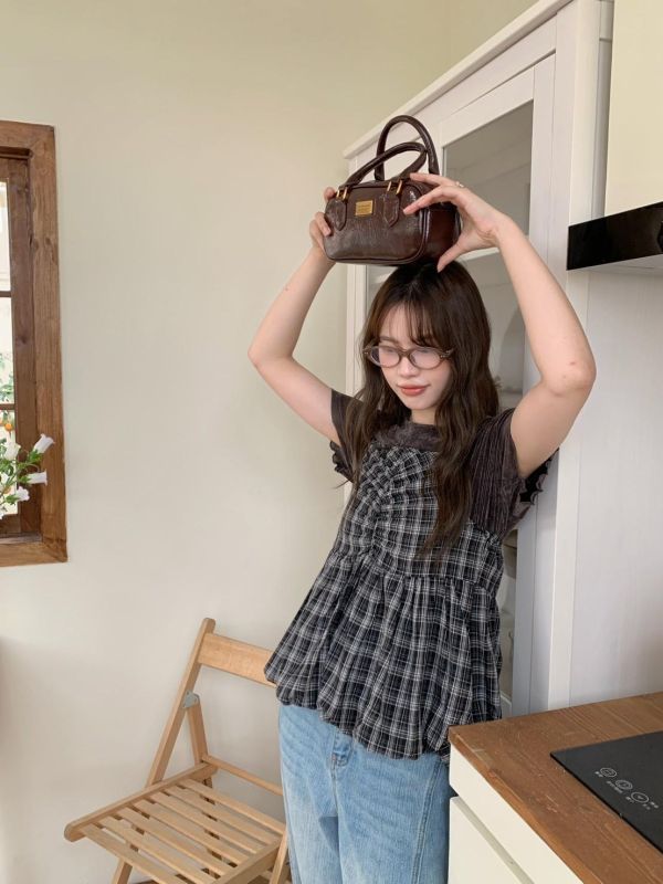 午後書店日常 格紋細肩澎感背心（3色） 