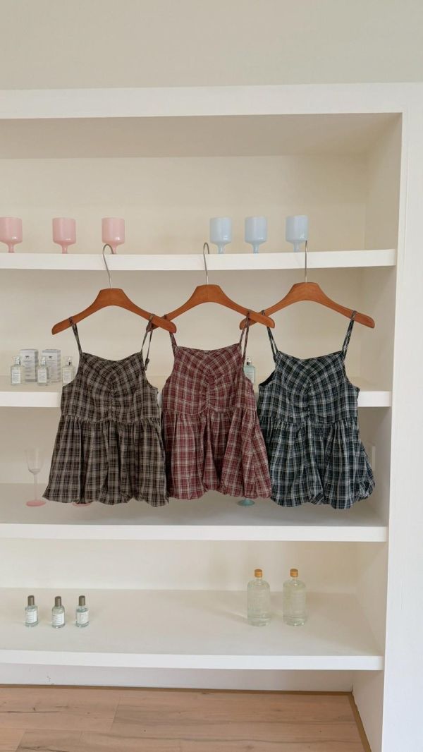 午後書店日常 格紋細肩澎感背心（3色） 