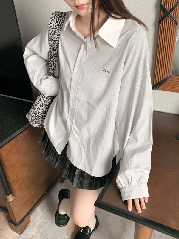 自訂款  慢生活感 撞色領口襯衫（單色） 