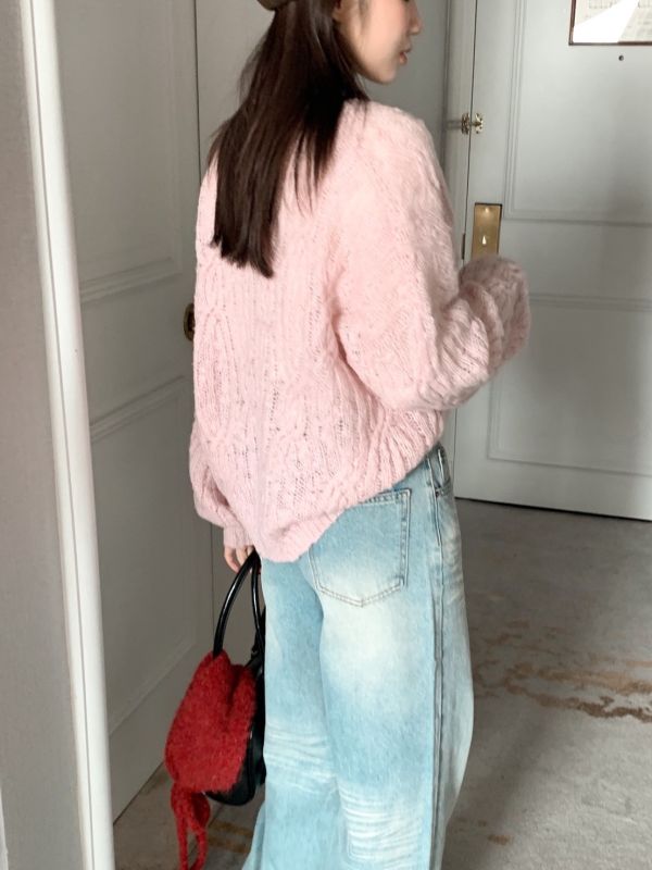 自訂款 奶油編織 立體麻花厚針織上衣 顯瘦寬鬆款（3色） 