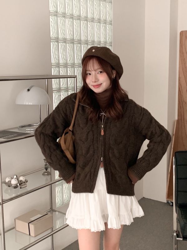 溫暖信號 麻花拉鍊針織外套 保暖不刺膚 （2色） 