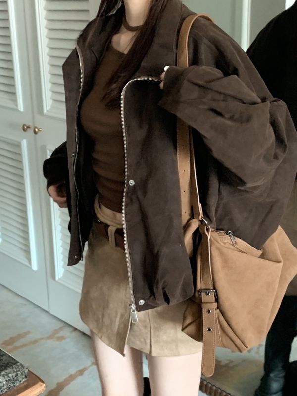 冬季綠野 霧面麂皮 立領澎感外套 高級感顯瘦版（2色） 