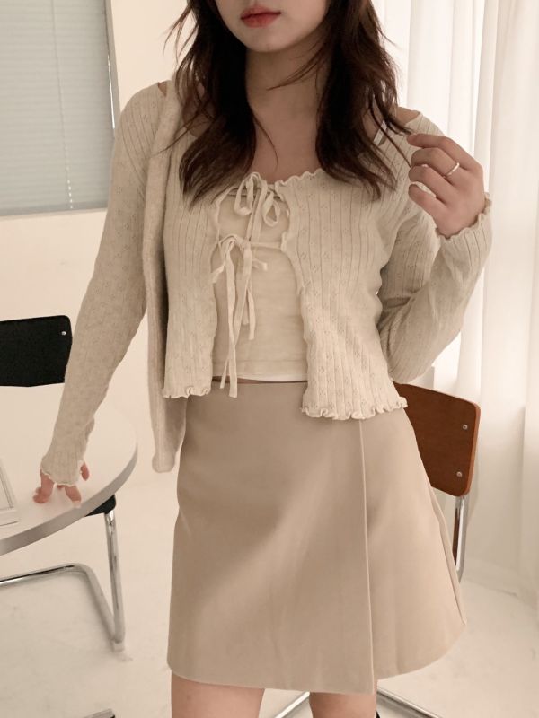 質感日常 薄針織綁帶外套＋吊帶套裝 兩件式上衣組(4色） 