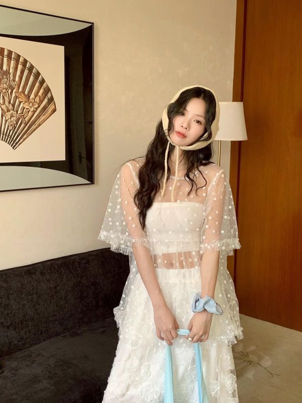 自訂款 花嫁光影 透紗小花洋裝上衣 婚禮氛圍感仙氣罩衫（2色） 