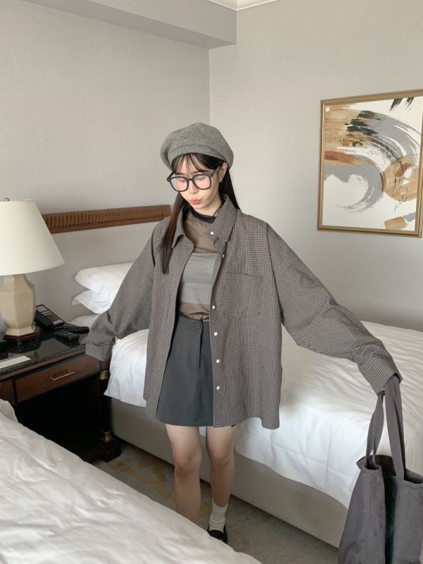 質感研究生  日系清新格紋襯衫（男女可穿） 