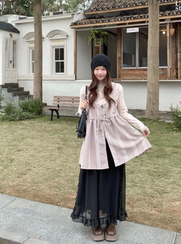 輕霧漫步 荷葉裙 韓系飄逸顯瘦長裙 百搭氣質半身裙（3色） 