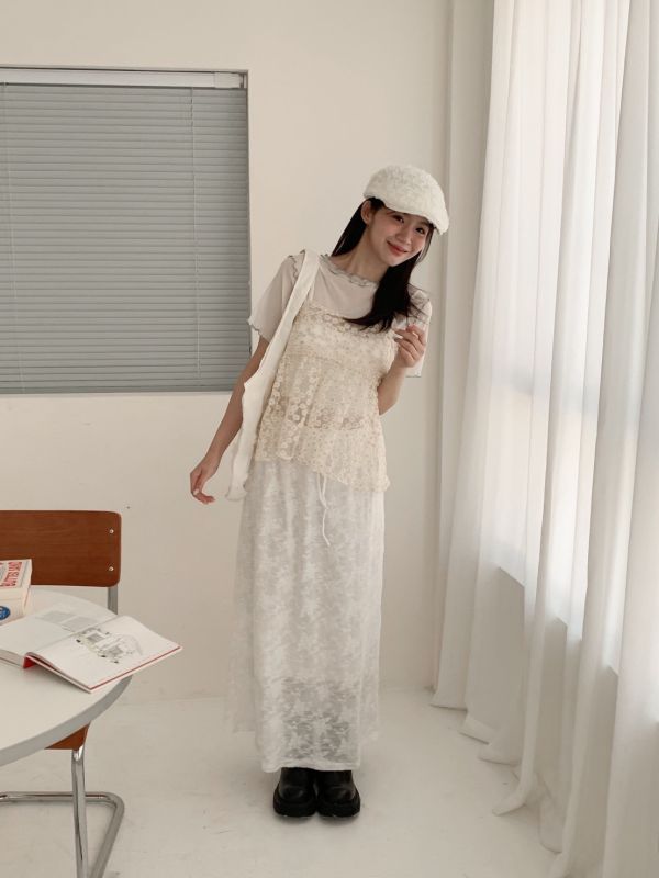 早秋自訂款 夏日餘韻花花綁帶長裙 