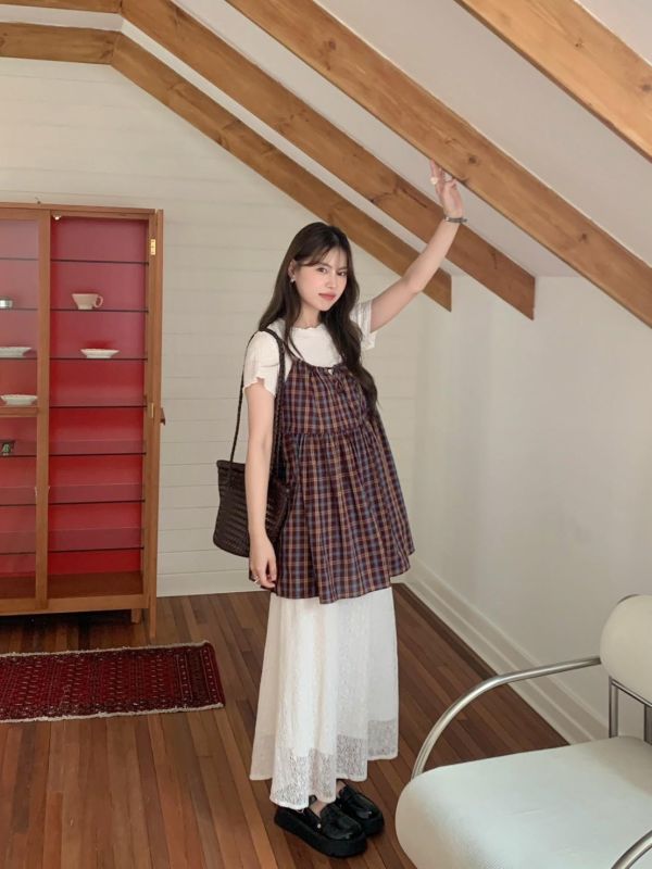 英倫週末日記 格紋細肩洋裝 輕甜版型背心（2色） 