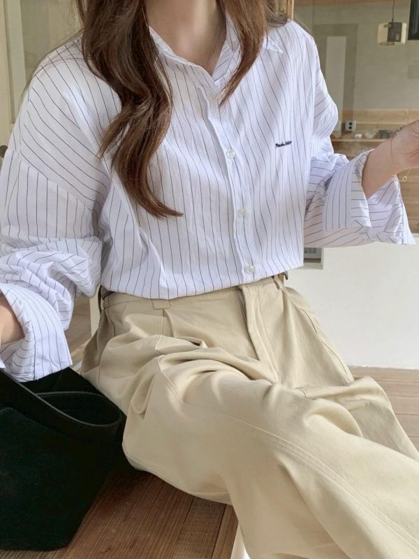 清晨藍調百搭長袖襯衫 顯瘦襯衫 學院風襯衫 氣質藍色襯衫 上班通勤穿搭（2色） 