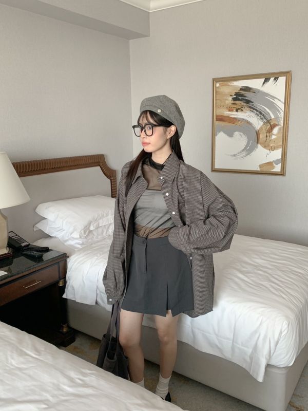質感研究生  日系清新格紋襯衫（男女可穿） 