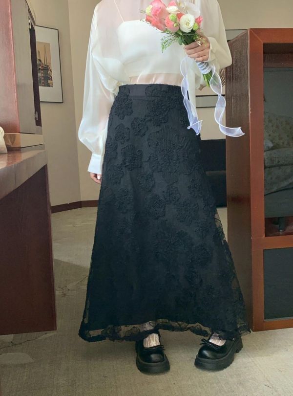 自訂款 誓約花影 立體花紋蕾絲長裙（婚禮優雅款）（2色） 