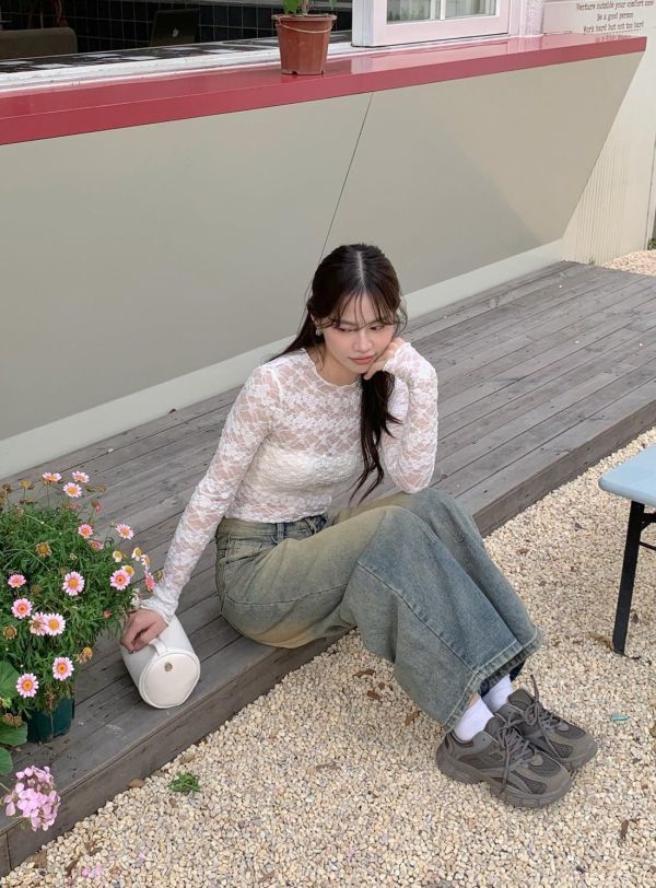 流浪日光刷色牛仔長褲 高腰彎刀顯瘦版 