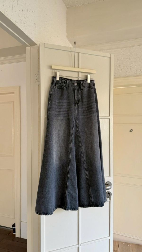 塞納河畔 牛仔長裙 韓系高腰A字牛仔裙 顯瘦顯腿長氣質長裙（S-XL) 