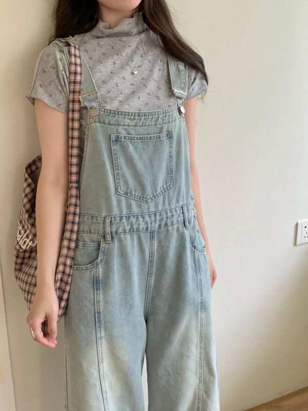 晨霧莊園 寬版吊帶牛仔長褲 法式慵懶感日常穿搭（2色） 