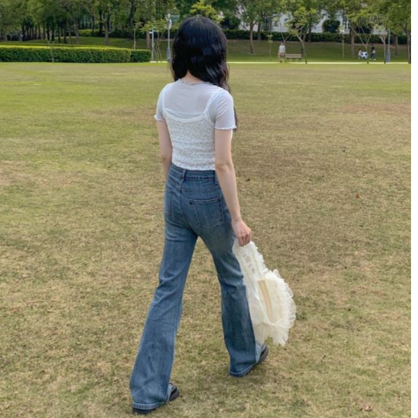 漫畫家筆下的大長腿 質感彈力牛仔喇叭長褲 