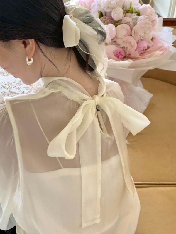 自訂款 微光誓約 透紗後綁帶婚禮上衣（3色） 