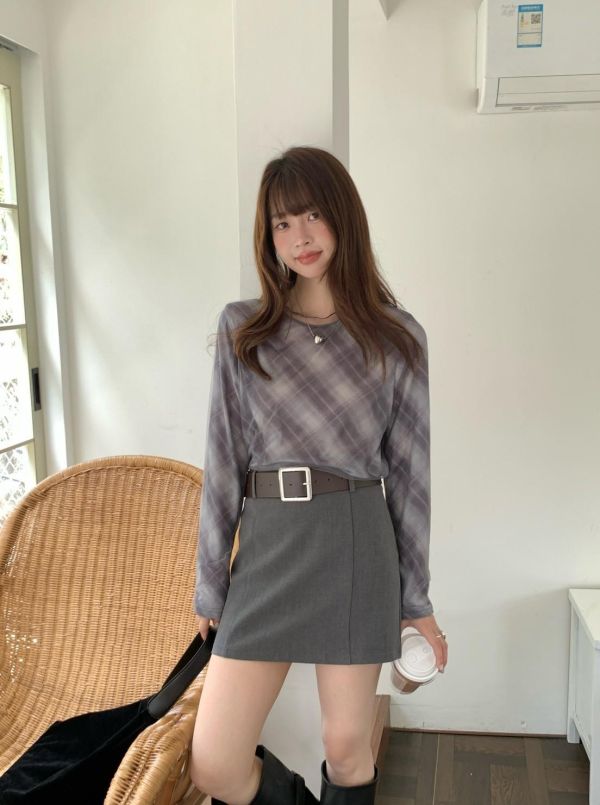 落日咖啡館 氣質A字裙 顯腿長百搭短裙 秋冬質感小裙子 氣質通勤約會穿搭（附皮帶） 