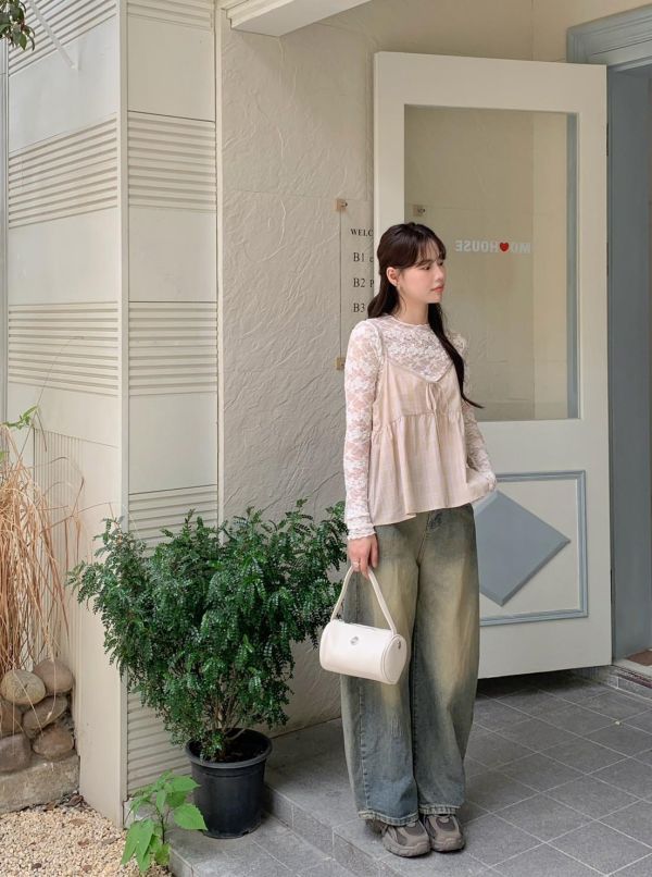 流浪日光刷色牛仔長褲 高腰彎刀顯瘦版 