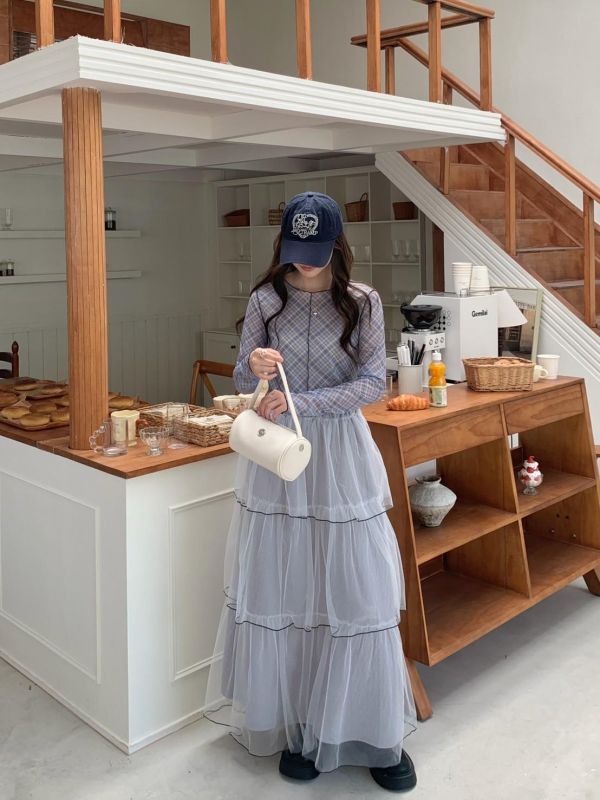 巴黎晨霧仙氣感 多層紗裙 高腰長裙 蛋糕裙(3色） 