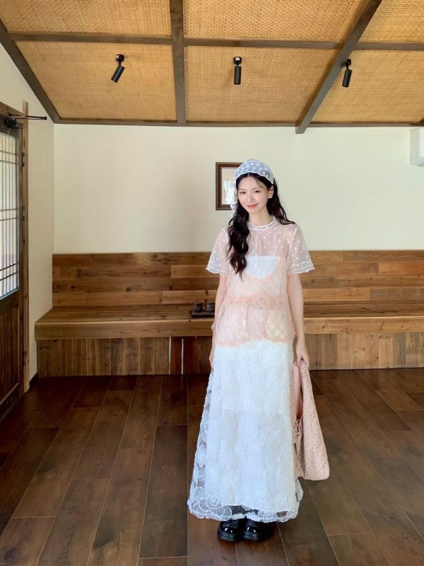 自訂款 誓約花影 立體花紋蕾絲長裙（婚禮優雅款）（2色） 