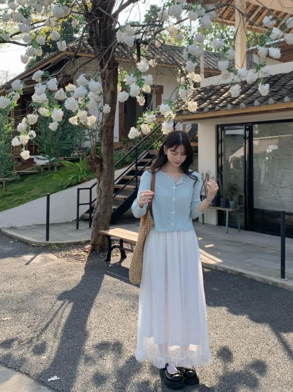 普羅旺斯 花霧針織 開襟長袖針織上衣（4色） 