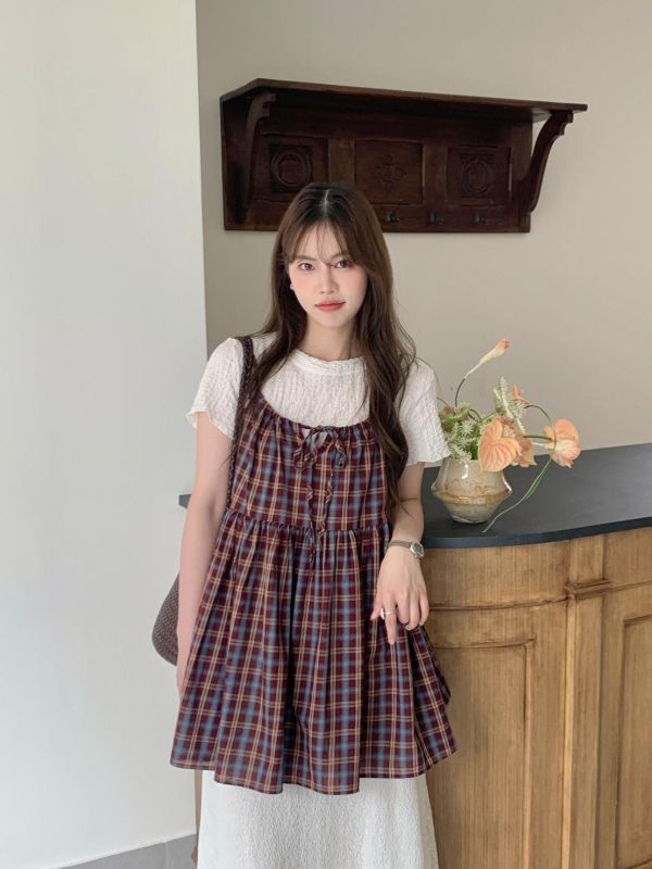 英倫週末日記 格紋細肩洋裝 輕甜版型背心（2色） 