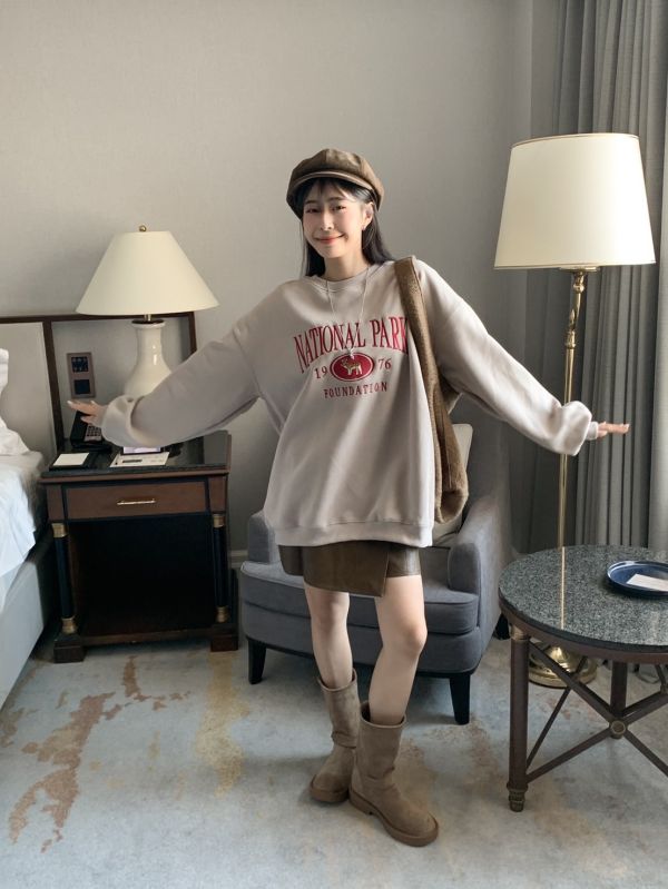 楓糖少女 寬鬆刺繡Over size大學T 