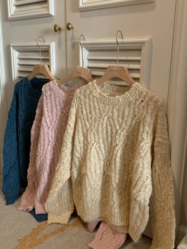 自訂款 奶油編織 立體麻花厚針織上衣 顯瘦寬鬆款（3色） 