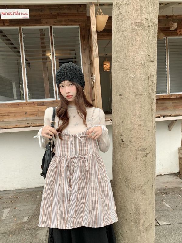 早安夏日 格紋細肩背心 格紋細肩背心 韓系吊帶背心 女生背心 夏天上衣 清新少女穿搭（3色） 