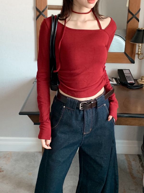 曲線女王 抓皺小心機長袖上衣 修身顯瘦版（5色） 