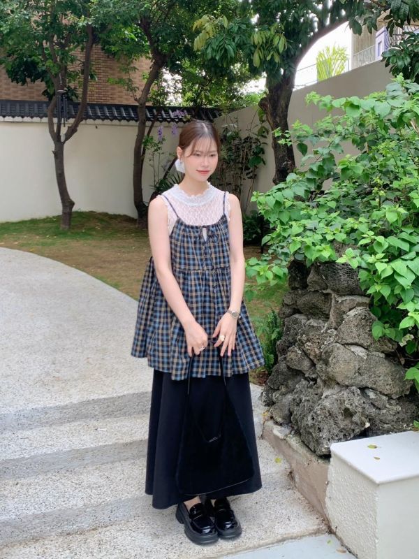 英倫週末日記 格紋細肩洋裝 輕甜版型背心（2色） 