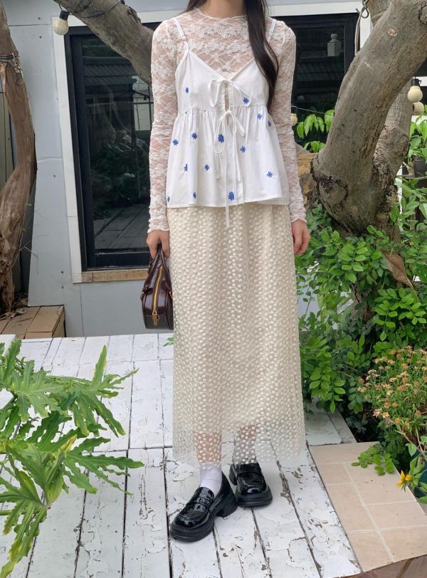 剛剛好的溫柔蕾絲長裙 韓系高腰顯瘦飄逸裙 氣質百搭（2色） 