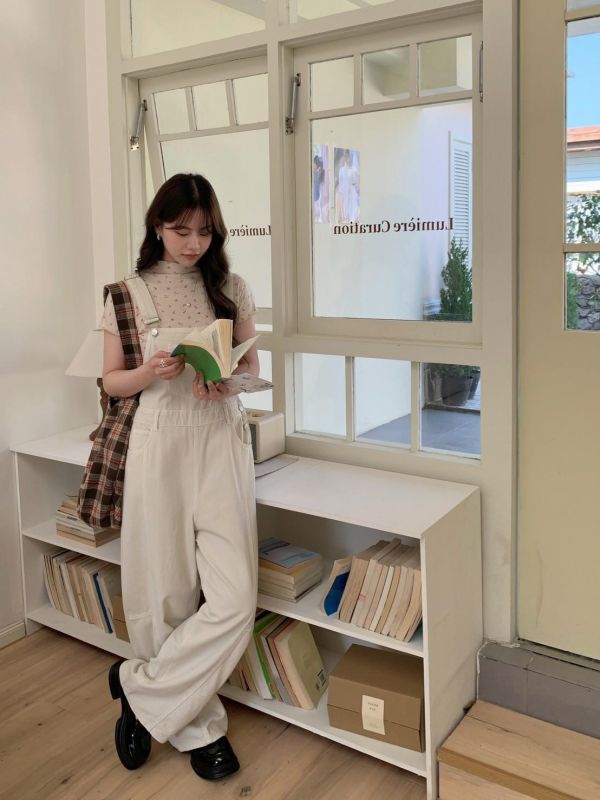 晨霧莊園 寬版吊帶牛仔長褲 法式慵懶感日常穿搭（2色） 