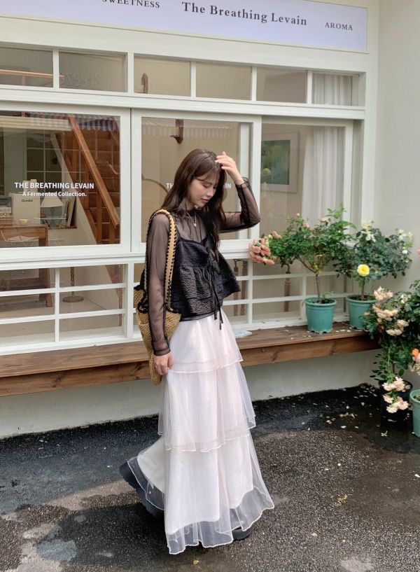 巴黎晨霧仙氣感 多層紗裙 高腰長裙 蛋糕裙(3色） 