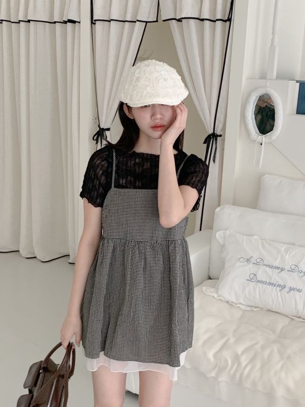 鄰家女孩格紋綁帶背心 
