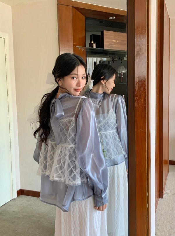 自訂款 微光誓約 透紗後綁帶婚禮上衣（3色） 