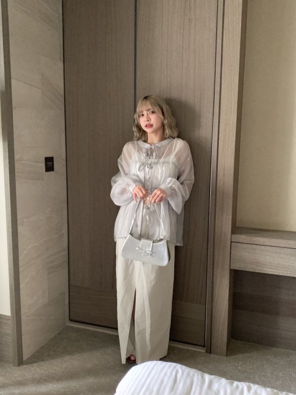 柔軟浪花 微緞面光正反兩穿綁帶罩衫(4色) 